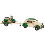 Rimorchio auto con moto in metallo verde 41x9x9,5h
