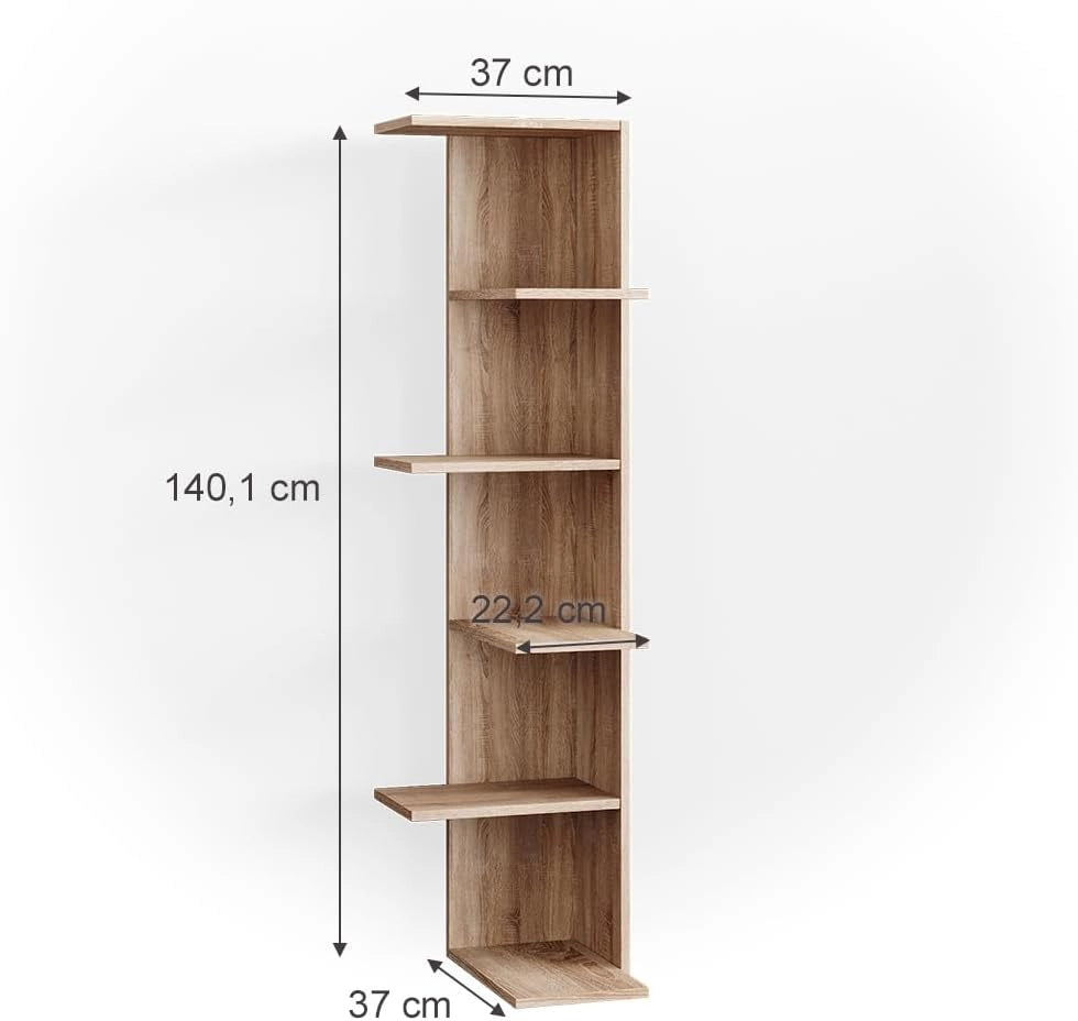 Scaffale angolare Tera, Sonoma, 37 x 140.1 cm, utilizzabile per riporre libri e oggetti decorativi