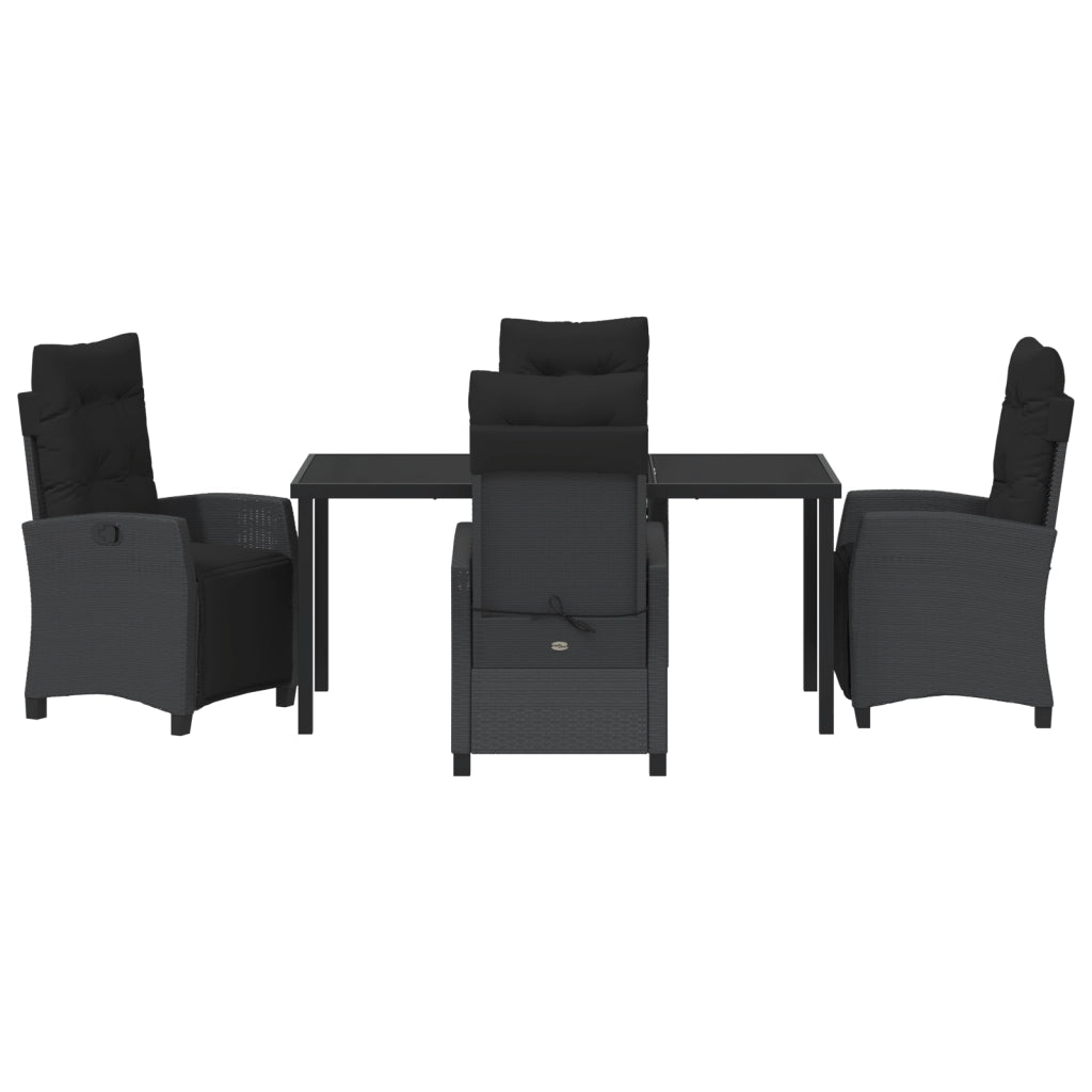 Set da Pranzo da Giardino 5 Pezzi Nero in Rattan Polimerico