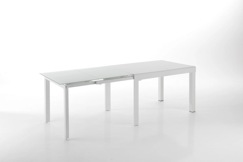 Tavolo allungabile in vetro temprato bianco cm. H.75 x P.83 x L.120