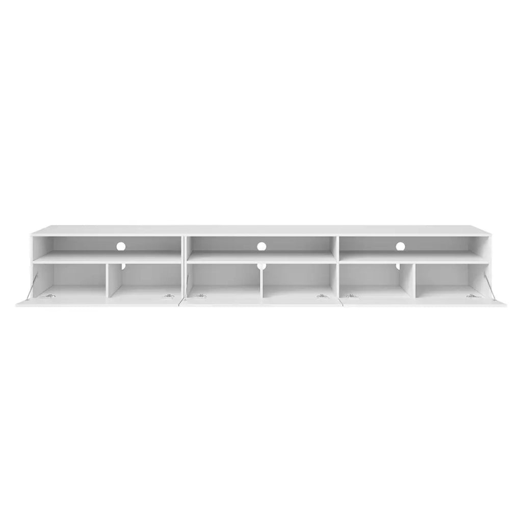 Buffet RAMOS – 2 porte in vetro + 3 cassetti – Color bianco lucido e nero – LED multicolori integrate