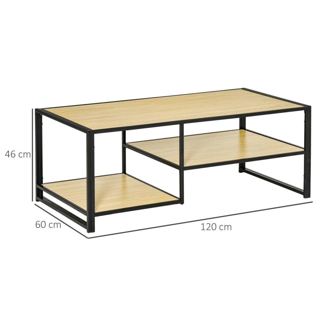 Easycomfort Tavolino da Caffè in Stile Industriale a 3 Ripiani, in MDF e Acciaio, 120x60x46cm