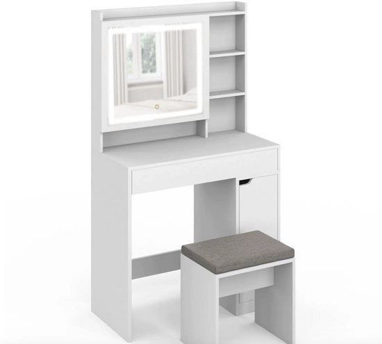 Tavolo da specchio con riflessione LED e spazio di stoccaggio - Alta Qualità - Materiale Duraturo - Progettazione Stilistica - Adatto all'Uso Giornaliero - Funzionale e Pratico - Stile Moderno - Accessorio di Interno
