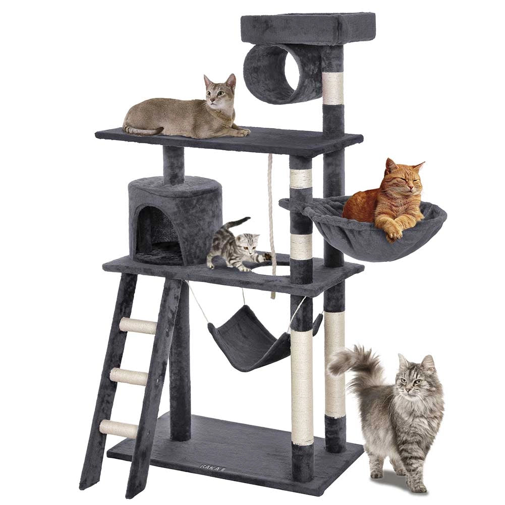 Albero Tiragraffi Gatti Giochi Cuccia Amaca Graffiatoio 74.5x40 H142cm Grigio
