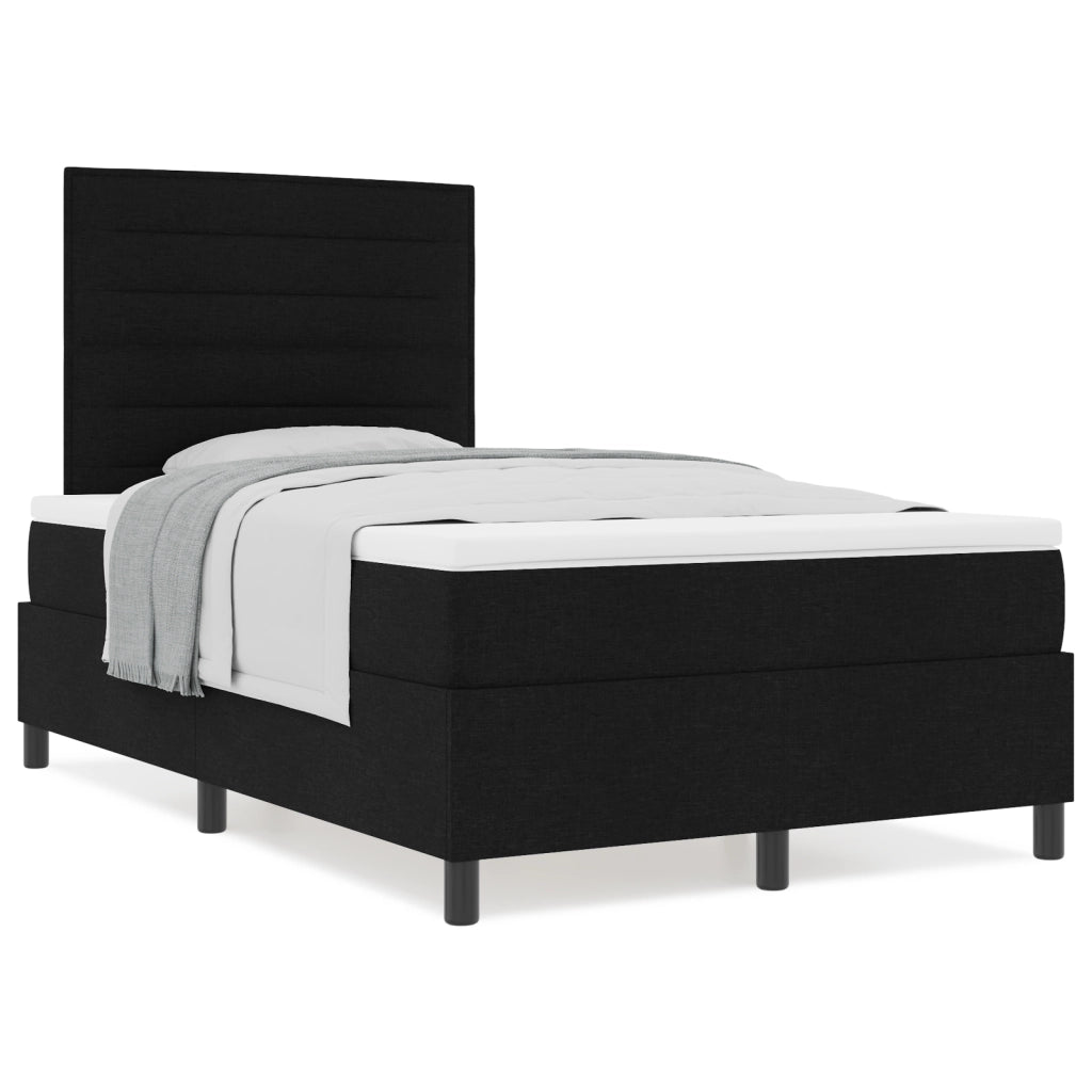 Letto a Molle Box con Materasso Nero Piccolo Matrimoniale in Tessuto