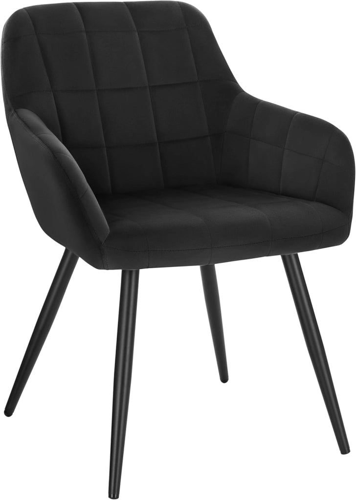 Sedia per Sala da Pranzo Imbottita, Poltroncina in Velluto,Sedia da Cucina con Braccioli e Schienale, Gambe in Metallo, moderne,Nero, BH93sz-1