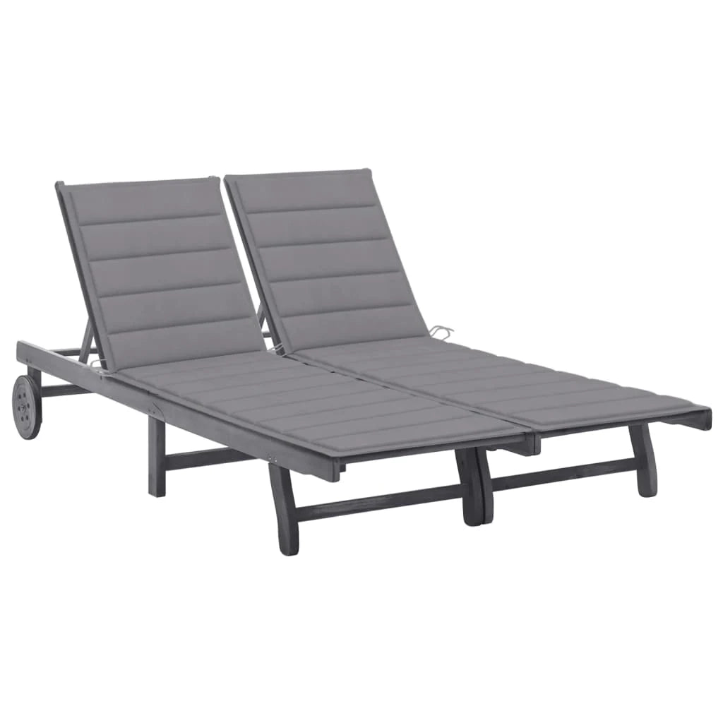 Lettino prendisole sedia a sdraio lettino prendisole letto da giardino mobili da esterno per patio 2 posti con cuscino grigio acacia 02_0012230