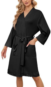 Badjas Dames Kamerjas Loungewear 3/4 Mouwen (Nero, 2XL)