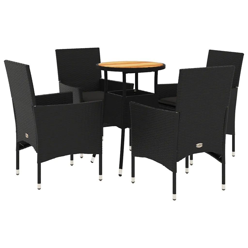 Set Pranzo da Giardino 5 pz | Set Salotto da Giardino con Cuscini Nero Polyrattan Acacia
