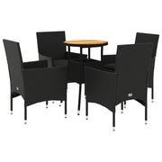 Set Pranzo da Giardino 5 pz | Set Salotto da Giardino con Cuscini Nero Polyrattan Acacia
