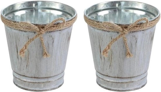 Decorativa Vaso Rustico per Piante Succulente - Set da 2 - Piccola Ciotola di Latta - Ciotola Metallica Gialvanizzata per Decorazione di Tavola