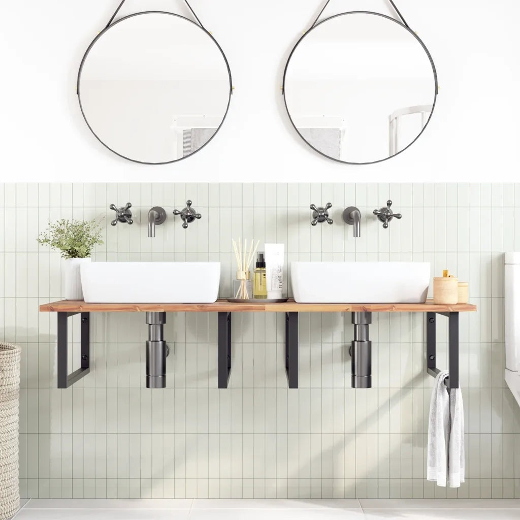 vidaXL Ripiano a Parete per Lavabo in Acciaio e Massello di Acacia