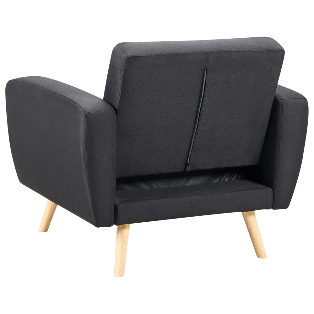 Poltrona Rivestita In Tessuto Nero Trasformabile Schienale Regolabile Gambe In Legno Soggiorno Moderno E Minimalista