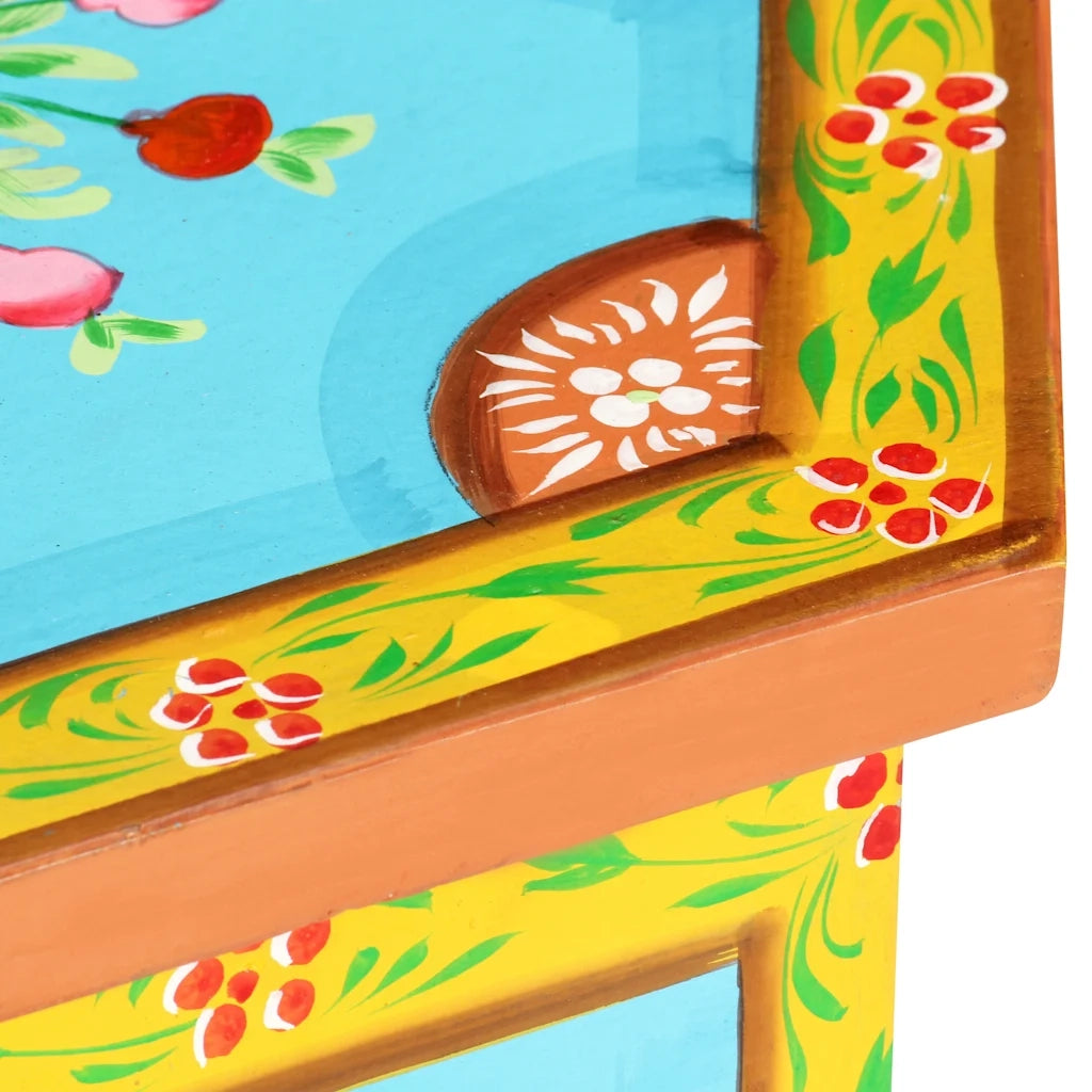 Tavolino Dipinto a Mano Multicolore 38x33x42 cm Massello Mango 285879