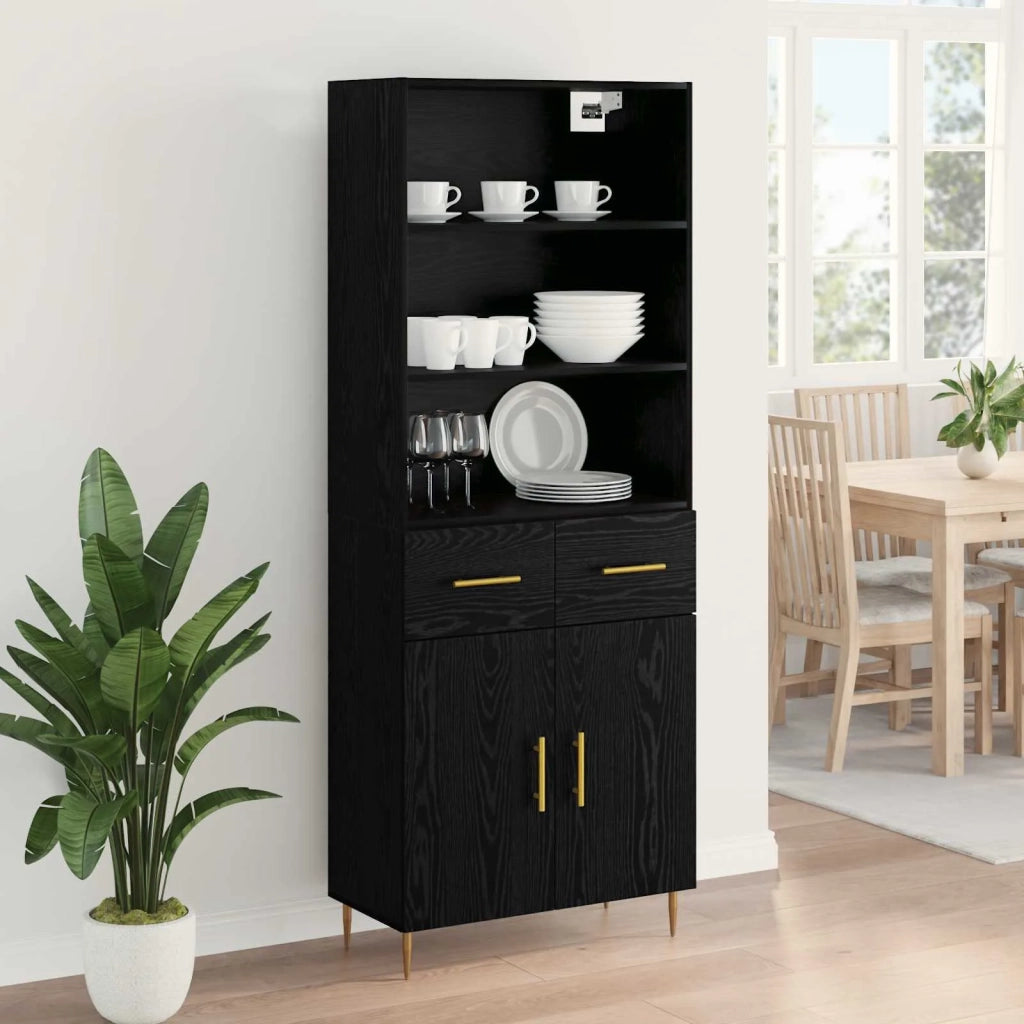 Credenza | Madia | Buffet da pranzo | Armadio da pranzo Rovere Nero 69,5 x 34 x 180 cm Legno multistrato