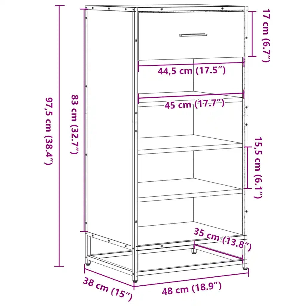 Scarpiera-Scaffale per scarpe Nera 48x38x97,5 cm in Legno Multistrato 263206