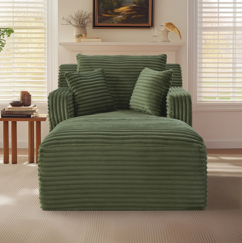Chaise longue in velluto a coste verde con funzione letto