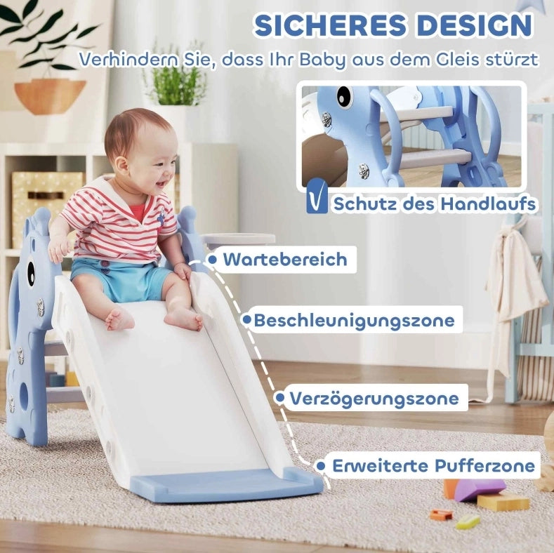 Scivolo per bambini a giraffa con canestro e palla blu