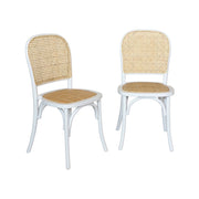 Set di 2 sedie vintage in legno e rattan, bianco