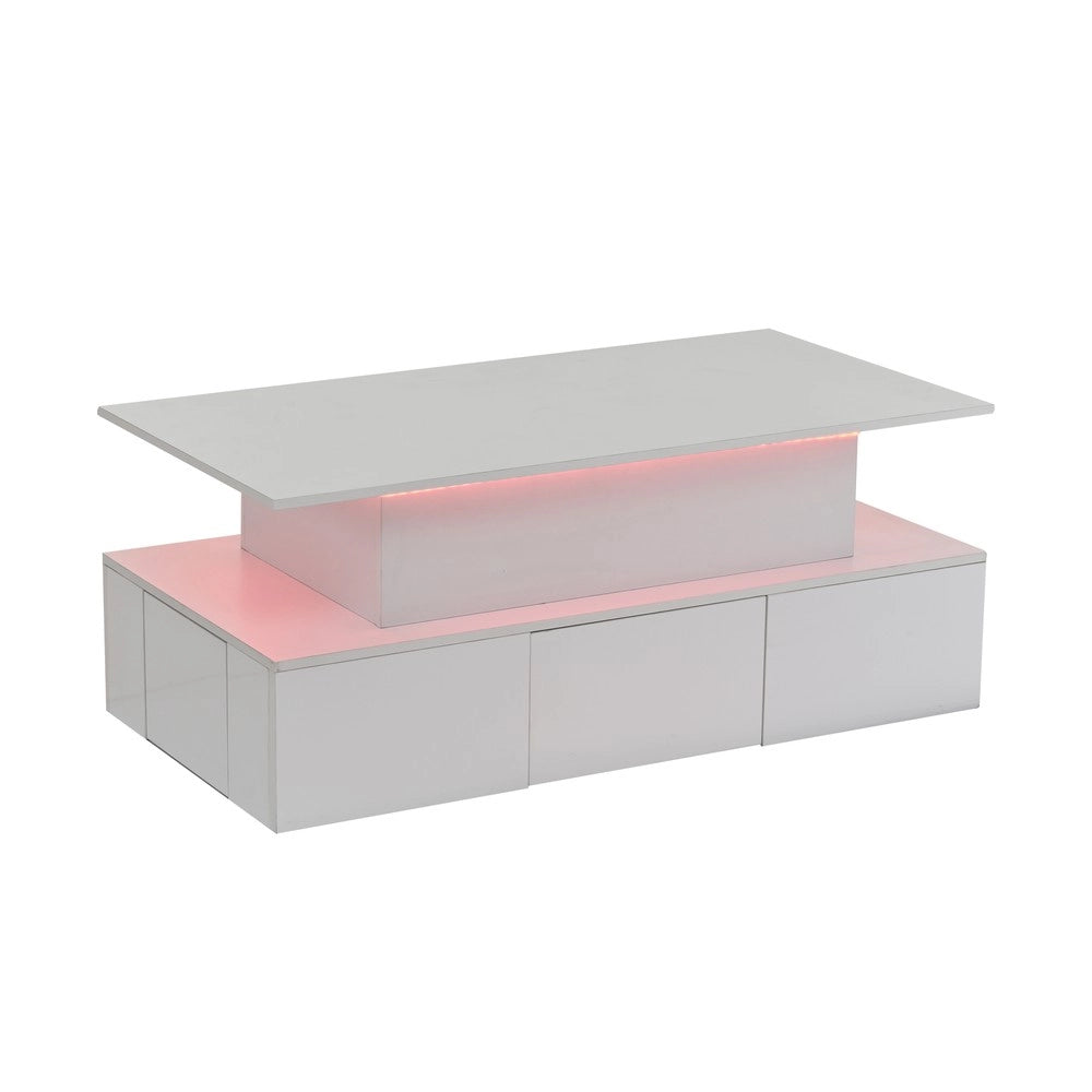 Tavolino da Caff¨¨ Sollevabile con LED e Cassetti ¨C MINIMAL ¨C Bianco, MDF, 100x50x40