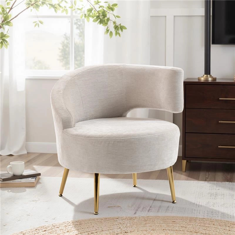 SEDIA MODERNA RIVESTITA IN CHENILLE BIANCO CREMA CON SCHIENALE AD ARCO, 69X65X67 CM