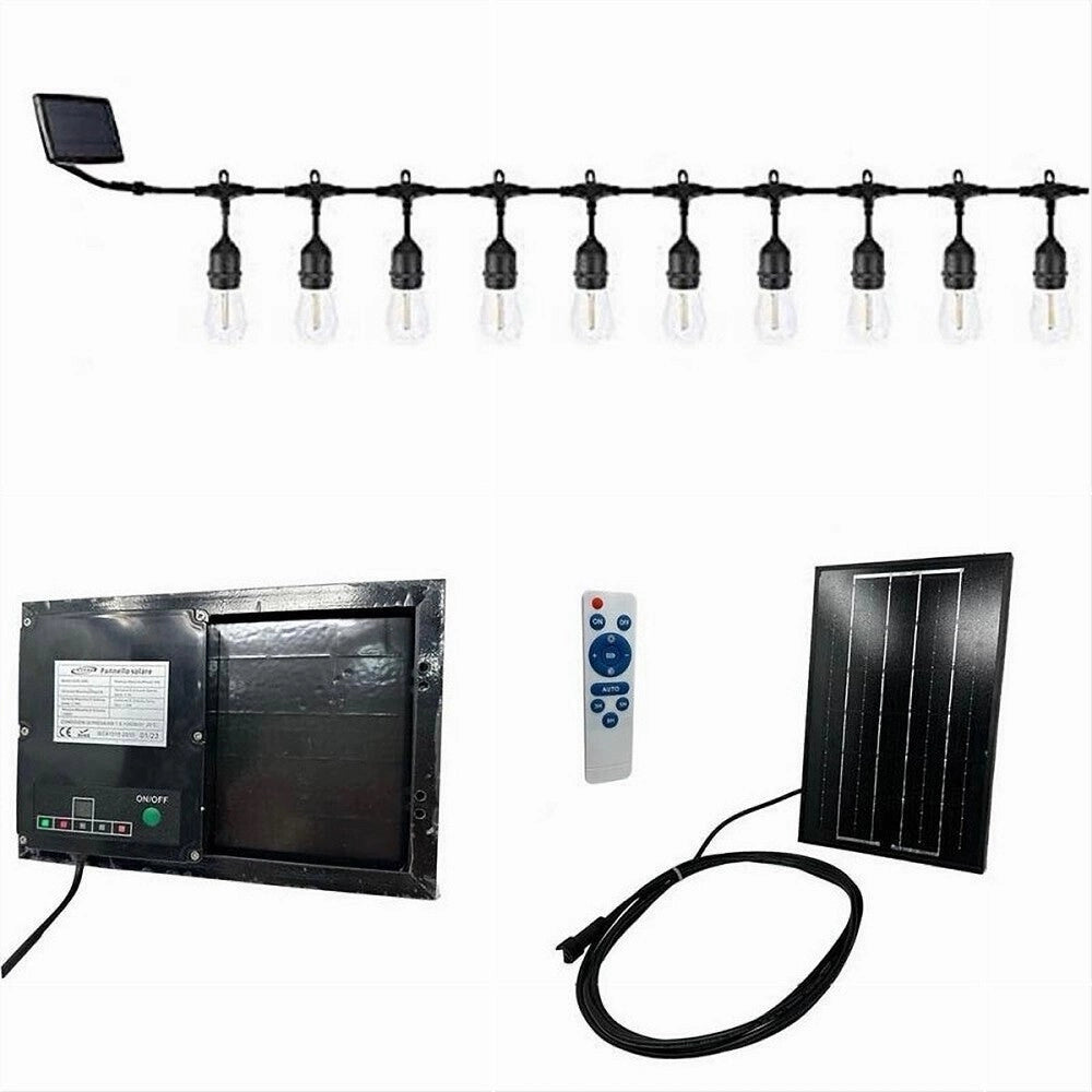 Trade Shop - Catena Luminosa Con Pannello Solare 10 Lampadine E27 Impermeabile Ip65 S20a-10m -