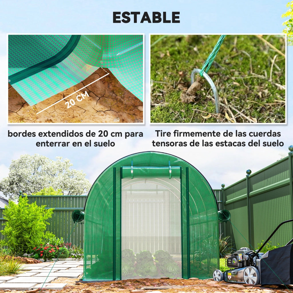 Serra Tunnel da Giardino ¨C Xylo ¨C 4,5x2x2m PE 140g/m2 Verde con 8 Finestre e 2 Porte