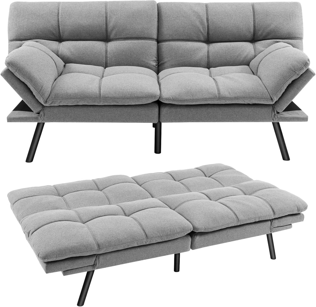 Divano Letto Convertibile, Schiuma di Memoria con Schienale e Poggiatesta Regolabili, Schienale Regolabile in 3 Posizioni, Multiuso e Moderno, per Camera da Letto Salone Balcone (Grigio)