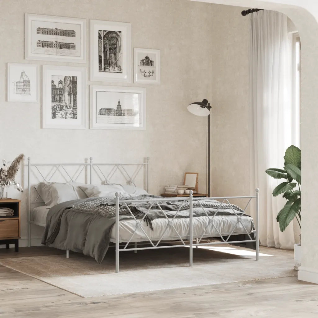 Giroletto con Testiera e Pediera-Struttura Letto Metallo Bianco 140x200 cm 255464