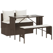 Set da Pranzo da Giardino 3pz | Set Salotto da Giardino con Cuscini in Polyrattan Marrone