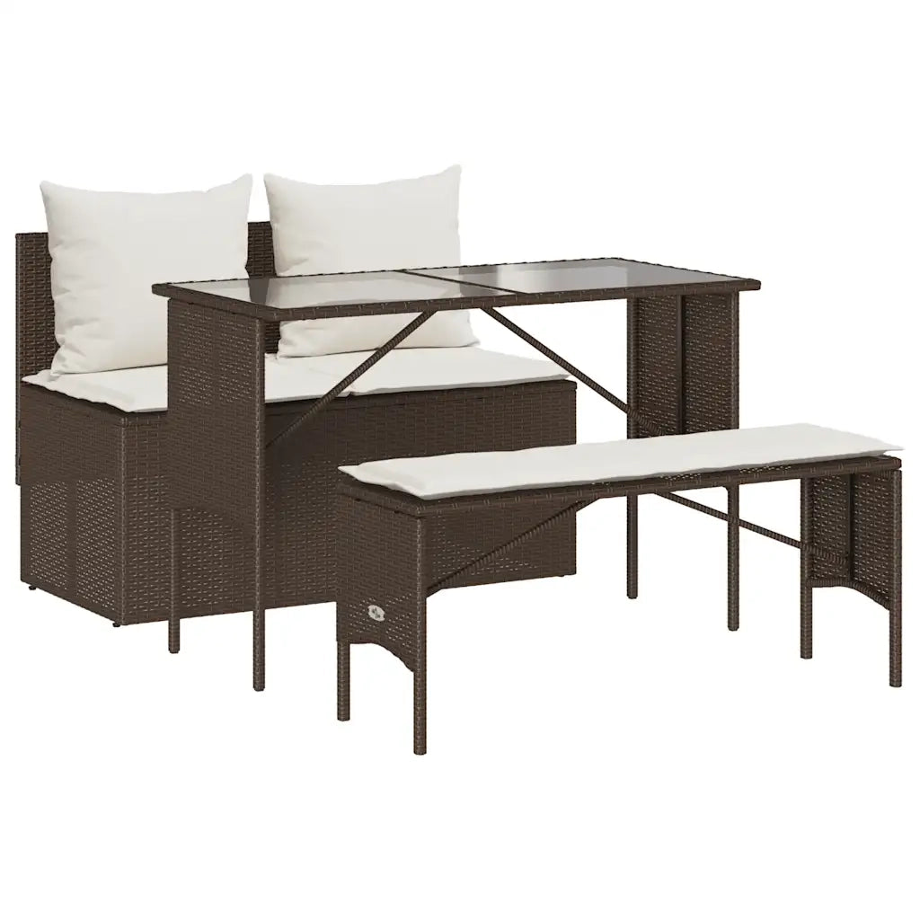 Set da Pranzo da Giardino 3pz | Set Salotto da Giardino con Cuscini in Polyrattan Marrone