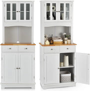 Credenza Alta da Cucina 170 cm con Ante e 2 Cassetti, Mobile Portaoggetti con Dispositivo Antiribaltamento e Ripiani Regolabili, Armadio a Buffet per Sala da Pranzo, Soggiorno (Bianco)