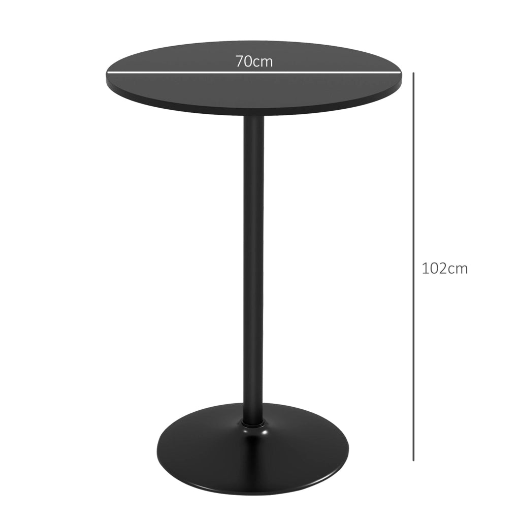 Tavolo Alto da Bar Moderno Rotondo con Base Ø70x102 cm in Acciaio e Piano in MDF Nero