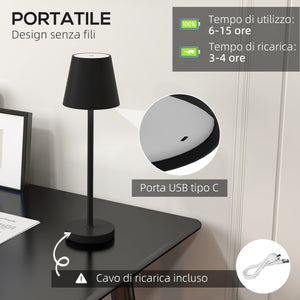 Lampada da Tavolo Portatile Ø11,2x36,5 cm in Acrilico e Metallo Nero