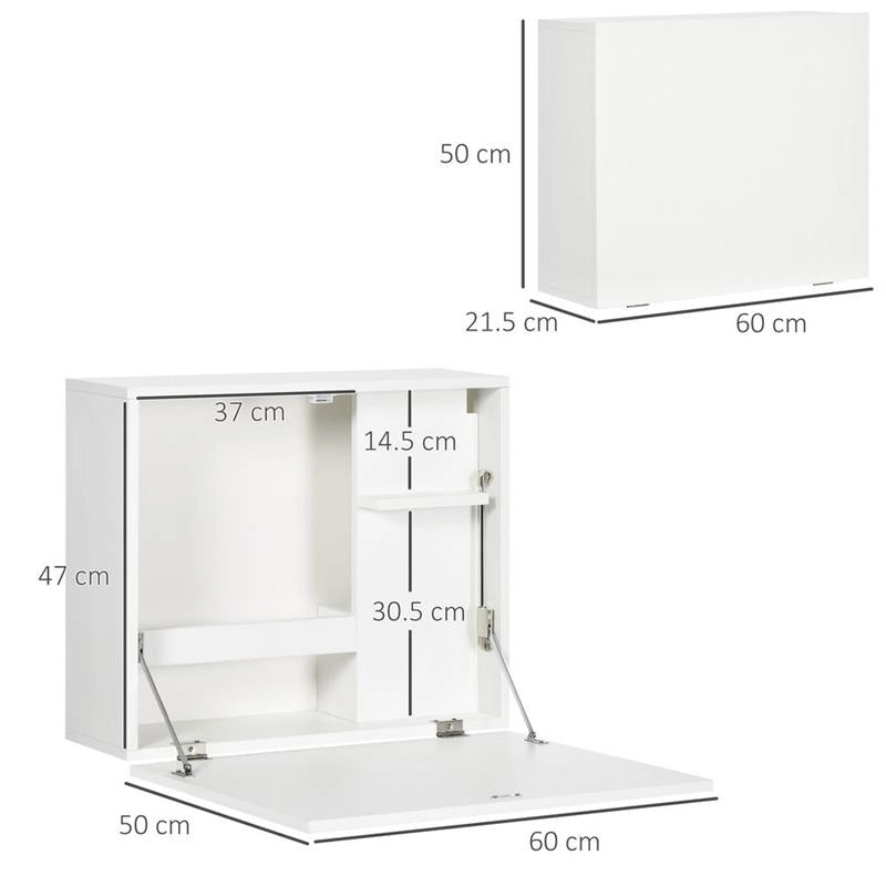 SCRIVANIA A MURO PIEGHEVOLE E SALVASPAZIO CON RIPIANI 60X21.5X50 CM BIANCO