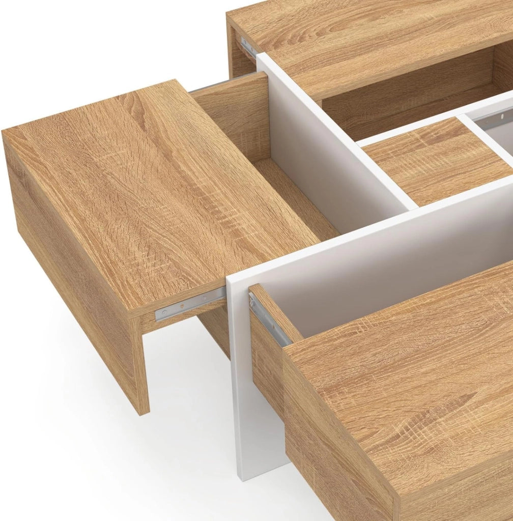 Tavolino quadrato Talia 70 cm con cassetti Legno e Bianco