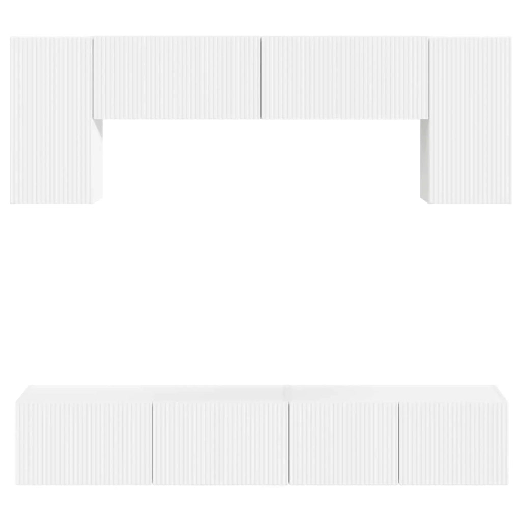 Set mobile TV Montaggio a parete 4 pcs Bianco Legno multistrato 3409078