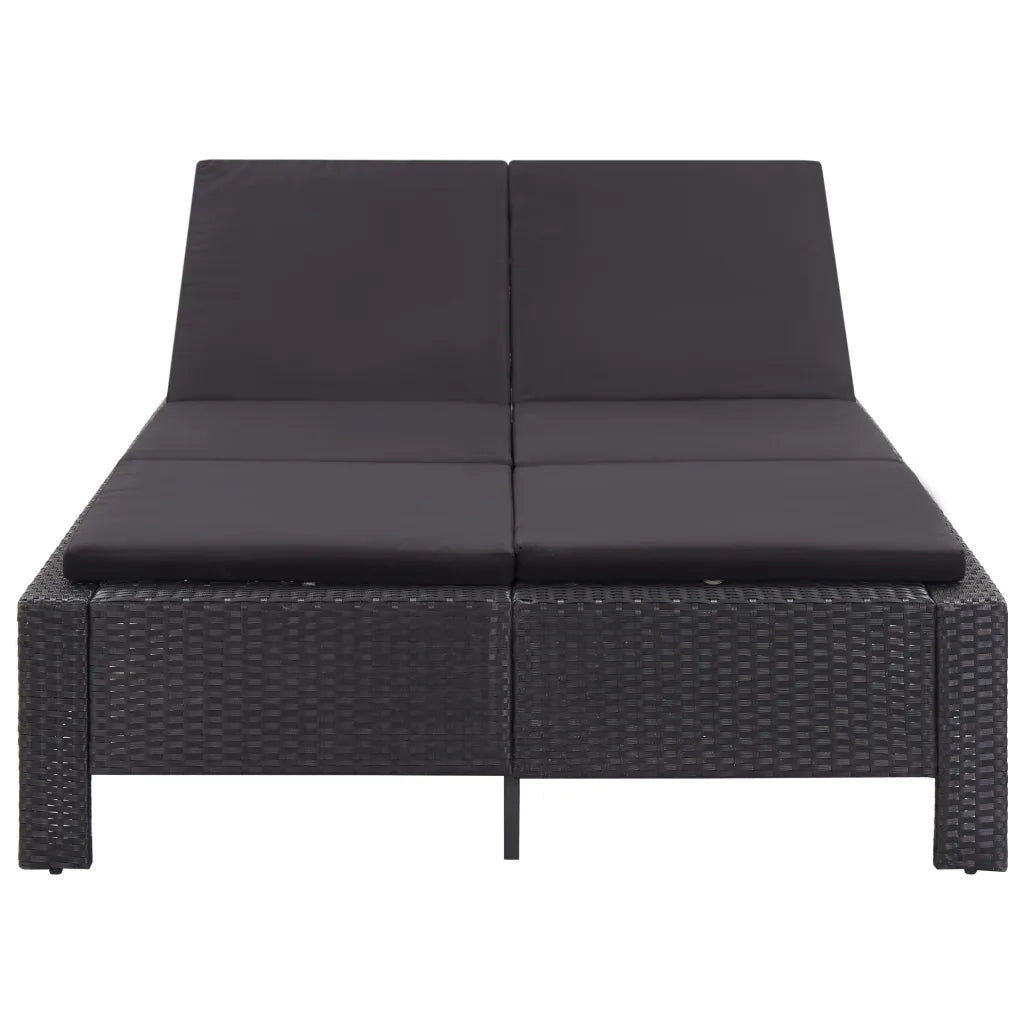 Lettino Prendisole a 2 Posti con Cuscino Nero in Polyrattan 46241