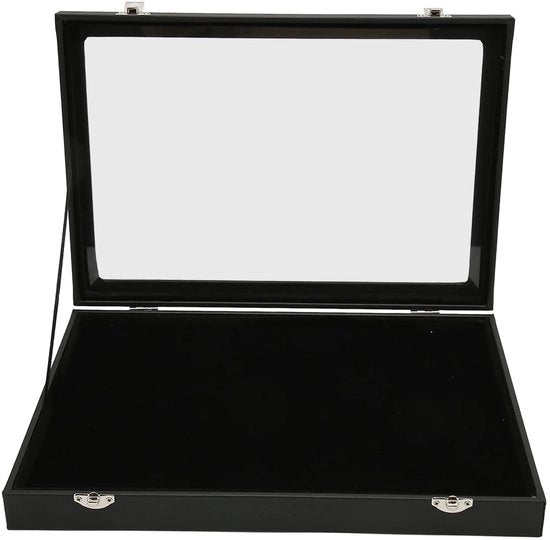 Display Casella per Medaglie - Stoffa Impermeabile e Translucida - Nero - Ideale per Gioielli e Distintivi - 35x24x5 cm