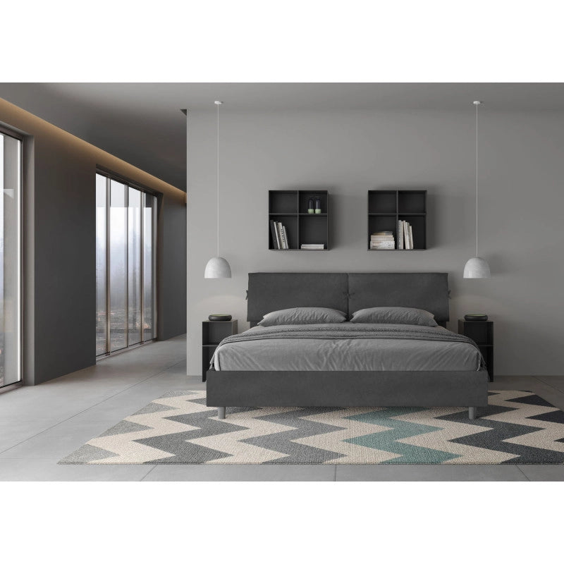 Letto imbottito Matrimoniale 180x190 cm Mados - Con rete,Microfibra,Grigio