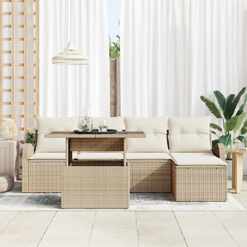 Set Divano da Giardino con cuscino 6 pcs Beige polyrattan