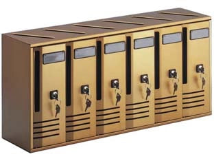 CASSETTA POSTALE BLOCCHIERA SERIE CUBO 6 PER INTERNI  cm.62x17,5x30h. in alluminio anodizzato bronzo    ALUBOX