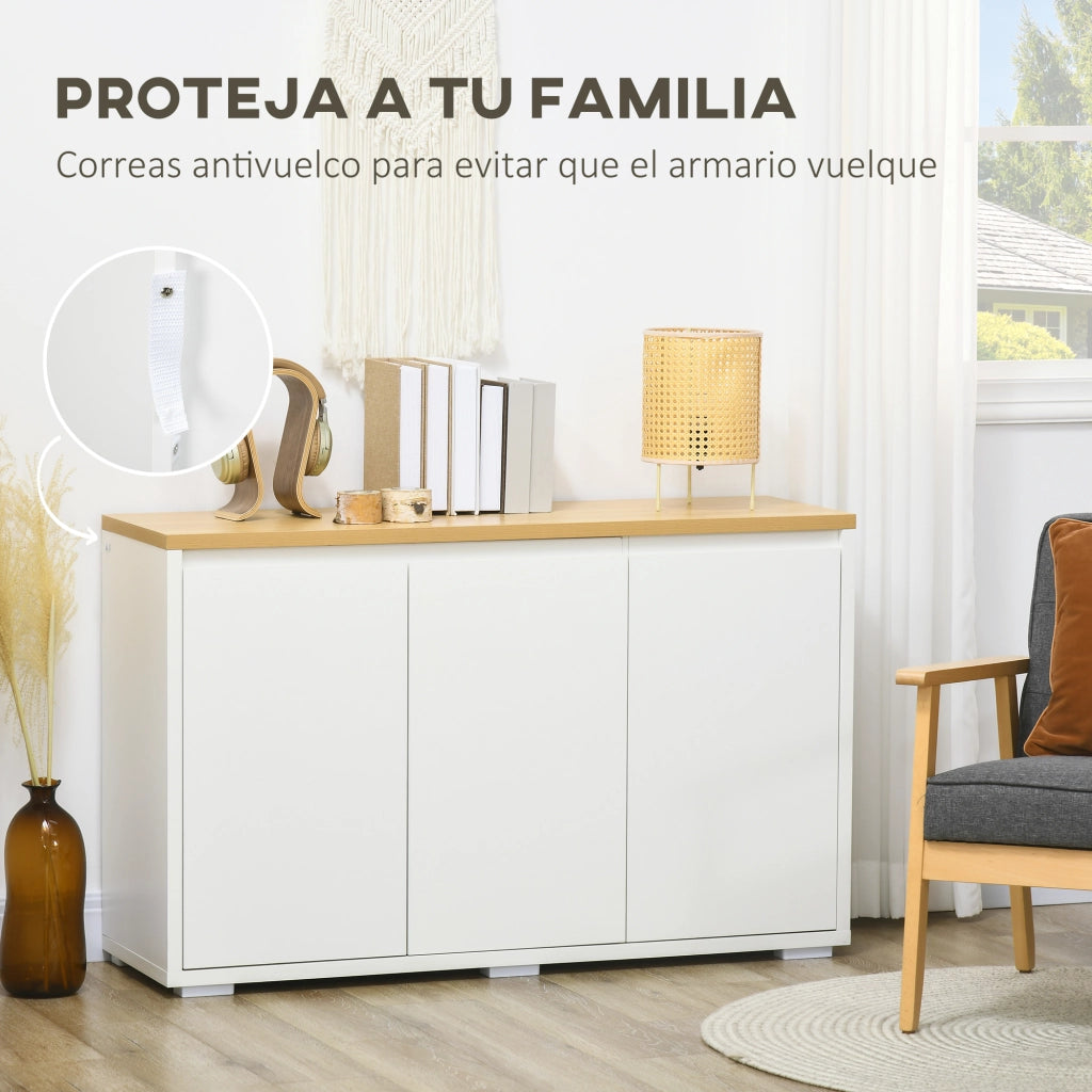 Credenza Bianca per Ingresso con 3 Ante e Ripiani Regolabili ¨C zephmum ¨C 120x37x75 cm