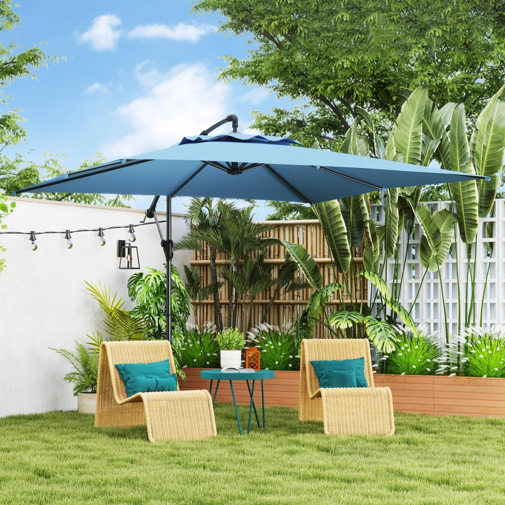 Ombrellone da Giardino con Base e Croce ¨C Zephmum ¨C Blu Poliestere 3x3.25 m