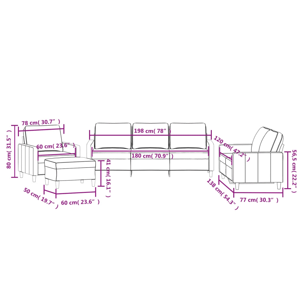 Set di Divani 4 pz con Cuscini rosa in Velluto