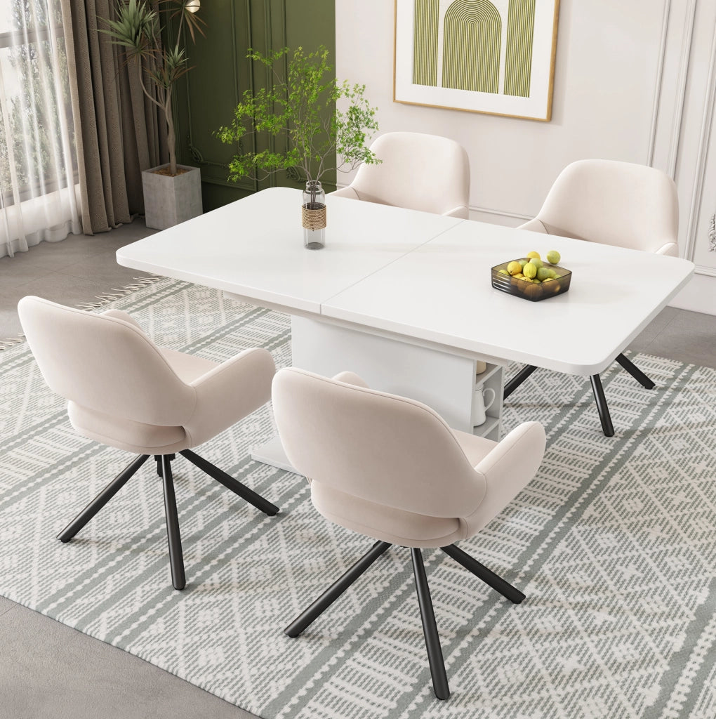 Set di 2 Sedie da Pranzo Girevoli in Velluto Beige con Braccioli, Design Moderno e Semplice