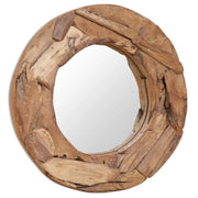 Specchio Decorativo in Legno di Teak 60 cm Rotondo