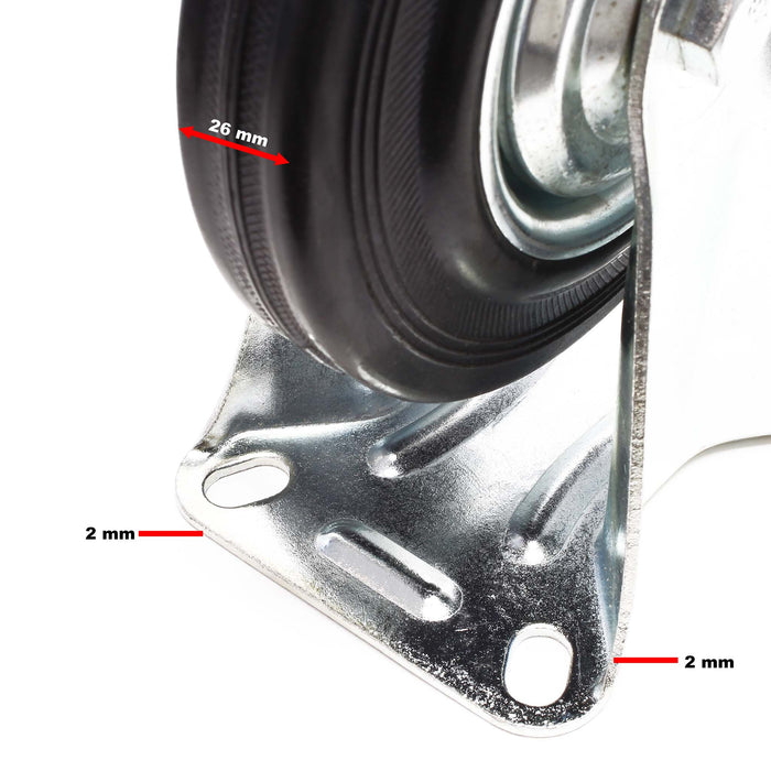 Set rotelle da trasporto 100 mm 2 ruote piroettanti con freno 2 fisse, nucleo in metallo, 70 kg a ruota