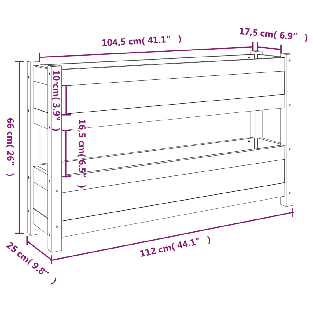 Fioriera-Vaso-Contenitore per Piante Bianca 112x25x66 cm in Legno Massello di Pino