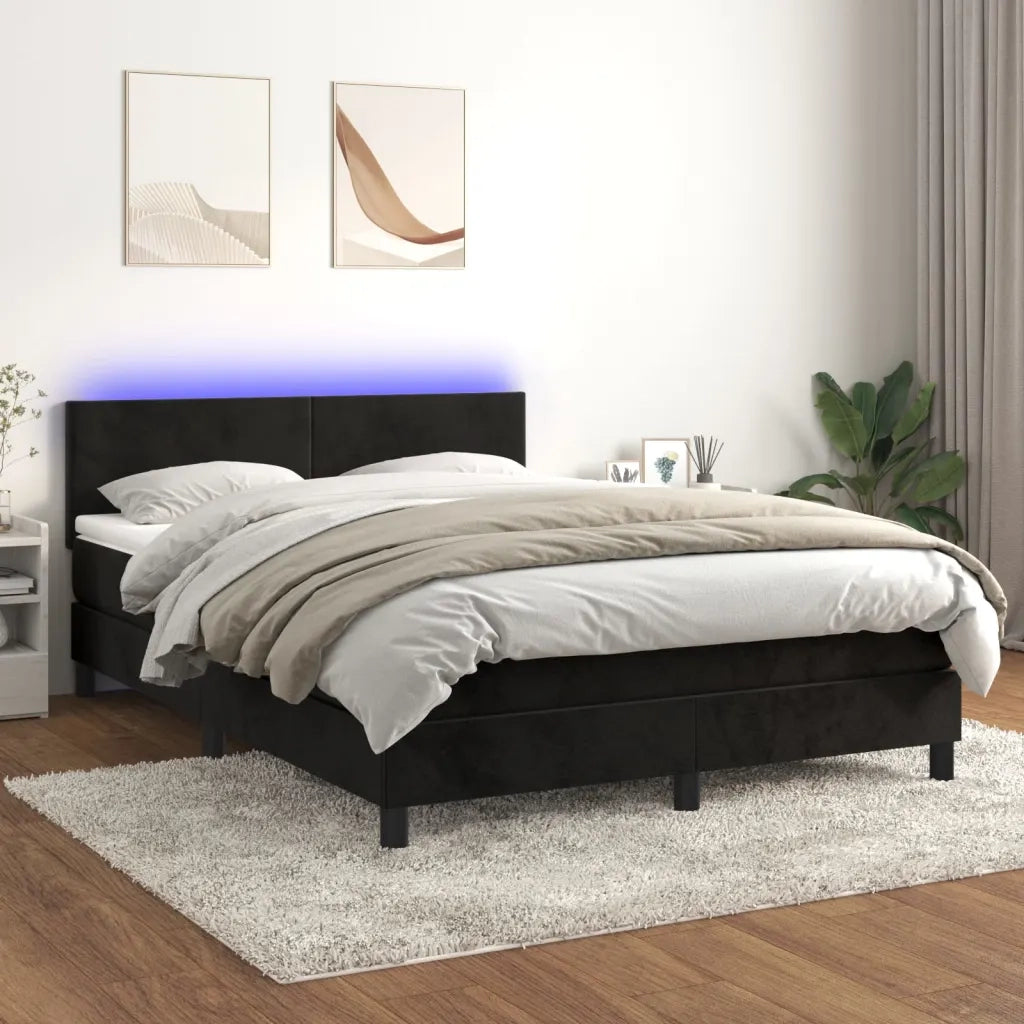 Letto a Molle con Materasso e LED Nero 140x190 cm in Velluto 3134281